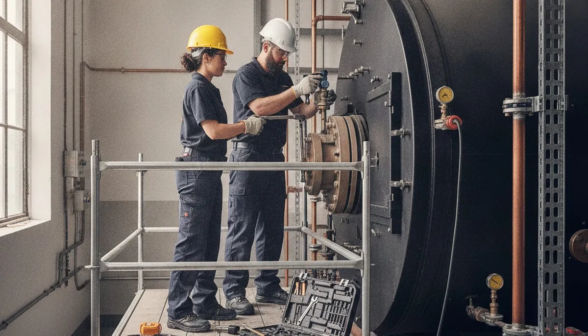Boiler repair technician servicing a home in Santa Rosa, CA for reliable heating maintenance