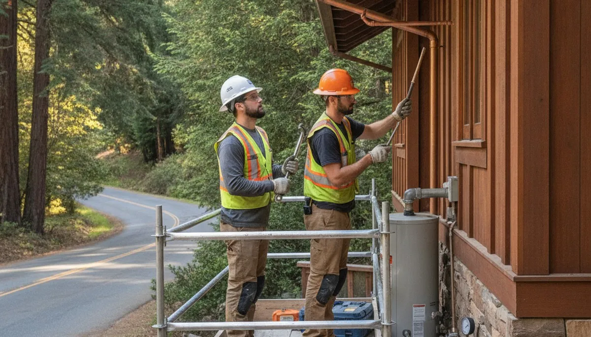 Santa Rosa, CA plumbing repair technician inspecting pipes for fast residential service