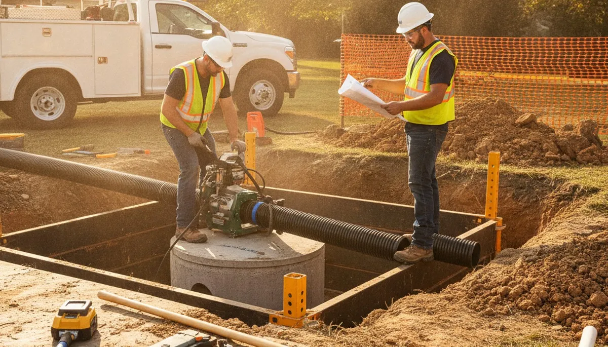 Santa Rosa, CA plumber repairing a septic system for a home service call