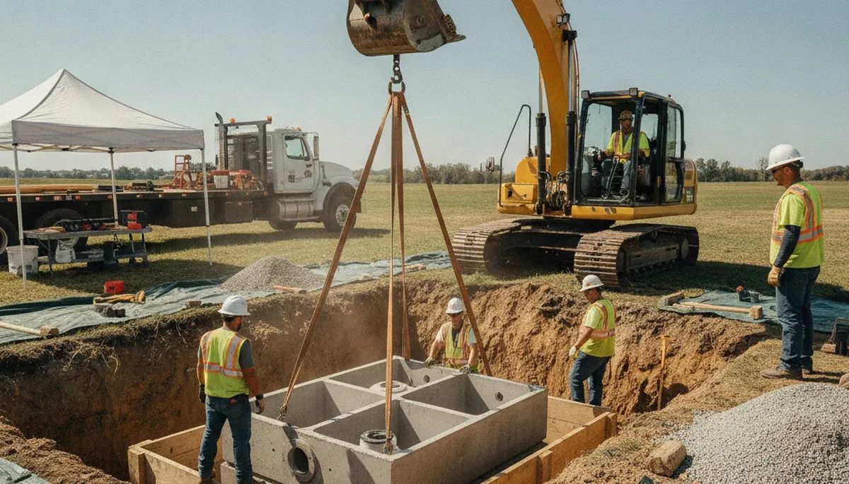 Santa Rosa, CA plumbers installing a septic tank for a residential plumbing service project